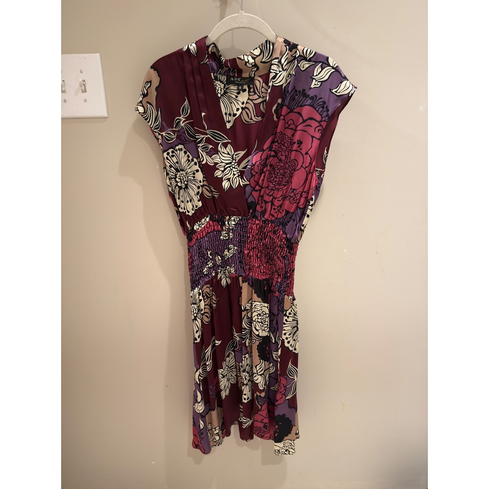 ABS Collection 100% Silk Floral Smocked‎ Waist Dress Size 8